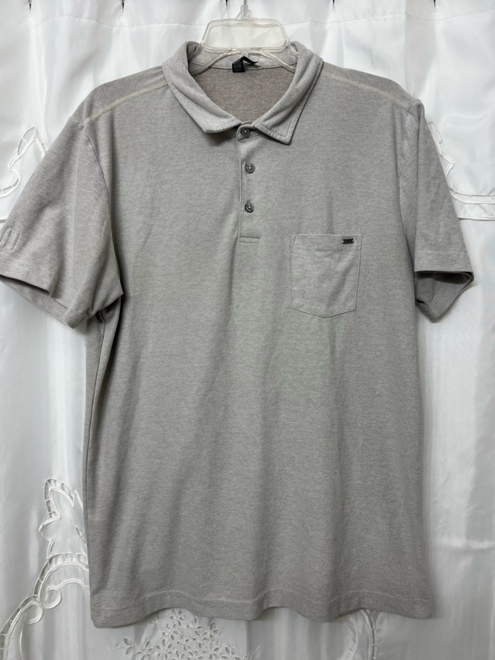 Vuori Ace Polo Men’s Large Heather Oatmeal Performance Pocket Golf Shirt V164